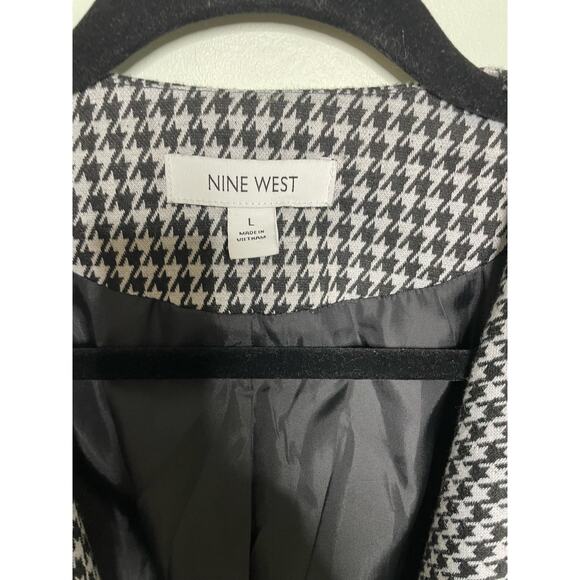 Nine West Open Front Houndstooth Lapel Blazer Jacket Black White Womens Large - Picture 7 of 11